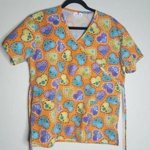 Nurse Scrub EXPO Size Med See Measurements Hearts Tie Back Medical Hospital